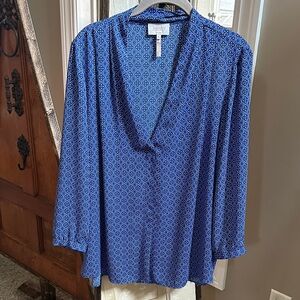 Laundry by Shelli Segal Blue Patterned V-Neck Women's Top